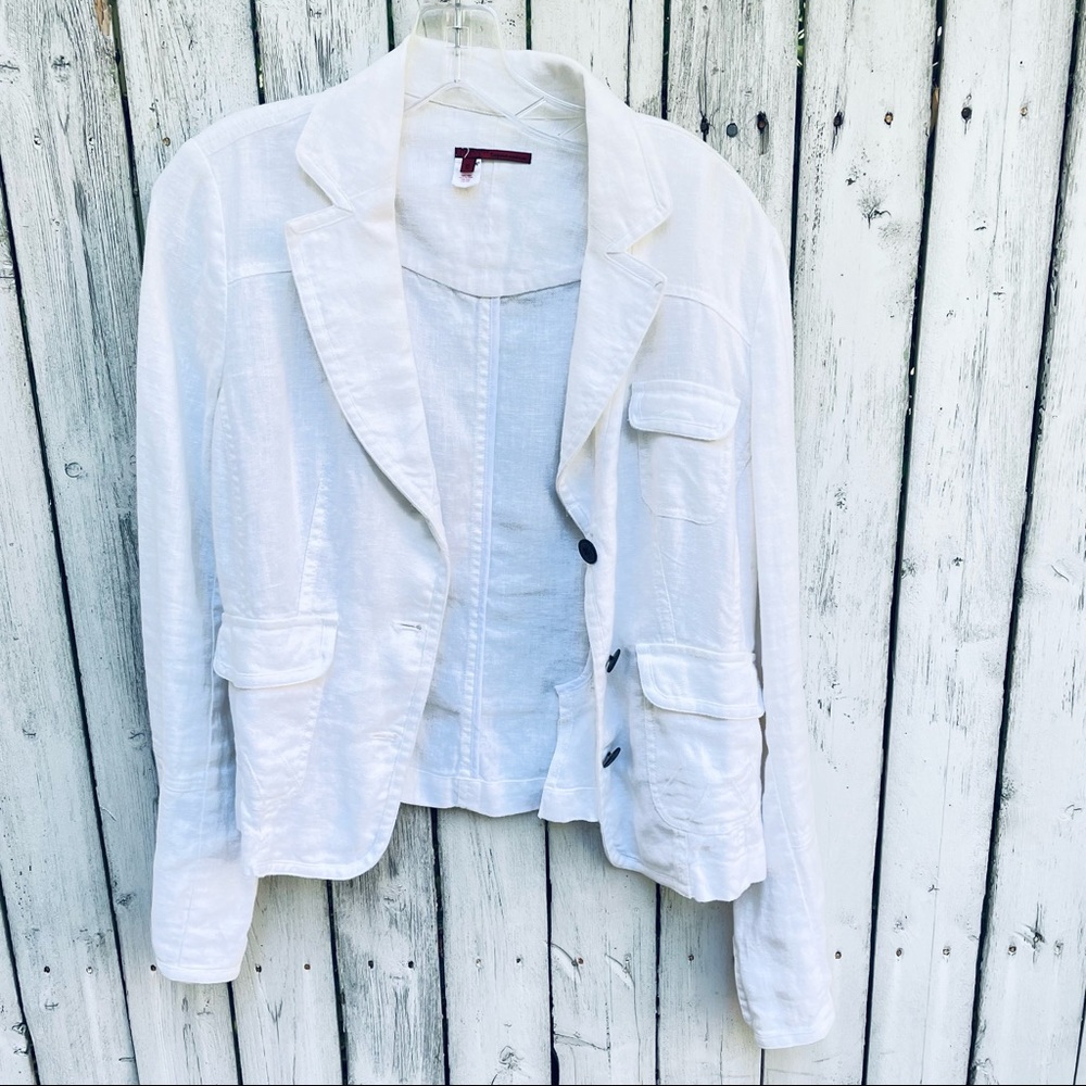 Tape Measure White Linen Blazer 10